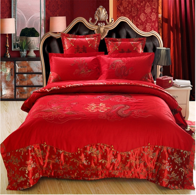婚庆大红色龙凤七件套 加厚活性婚庆床品 欧式床盖全棉家纺七件套