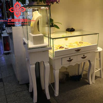 赣跃白色欧式木质烤漆珠宝玉器首饰品柜台展柜展示柜子 玻璃柜台
