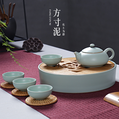 汝窑旅行茶具套装日式整套便携包陶瓷办公室家用茶盘功夫茶壶茶杯