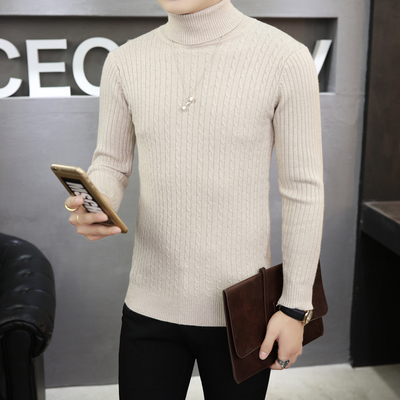 秋冬季男士高领毛衣韩版修身纯色英伦针织衫套头羊毛衫男加厚线衣