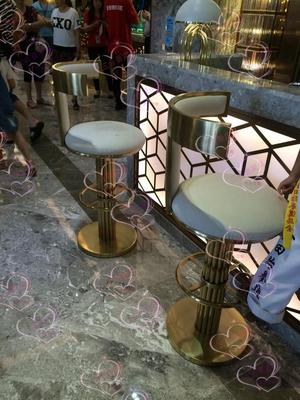 新款不锈钢酒吧椅创意玫瑰金靠背凳酒店KTV高脚椅北欧吧台凳子176