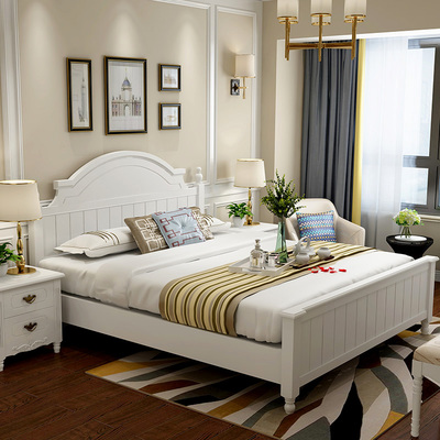 美式乡村全实木床高箱双人床1.81.5白色现代简约欧式婚床中式包邮