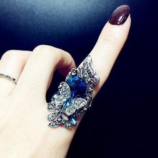 新品时尚个性推荐指环彩色镶钻宝石蝴蝶复古戒指女式食指戒装饰