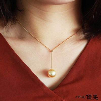 日本代购直邮金色南洋珍珠正圆13mm  K18/K14WG锁骨项链时尚首饰