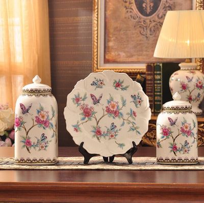 包邮美式陶瓷摆件家里装饰品茶叶零食陶瓷加盖储蓄罐收纳蓄物罐子
