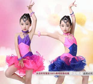 儿童流苏拉丁舞蹈演出服女中大童比赛考级烫钻亮片连衣裙表演服装