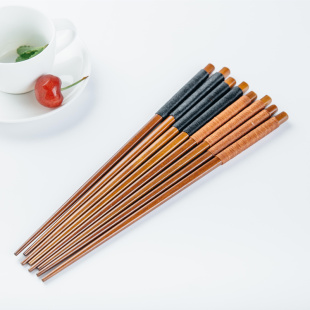 日式天然环保长柄木筷子实木木质家用 家庭筷子尖头防滑筷子餐具