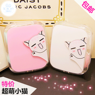 可爱隐形眼镜盒超萌卡通美瞳盒小猫便携隐形近视伴侣盒日本双联盒