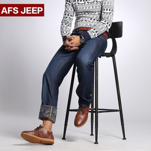 Afs Jeep战地吉普牛仔裤男加绒 秋冬款加厚修身直筒男士青年带绒