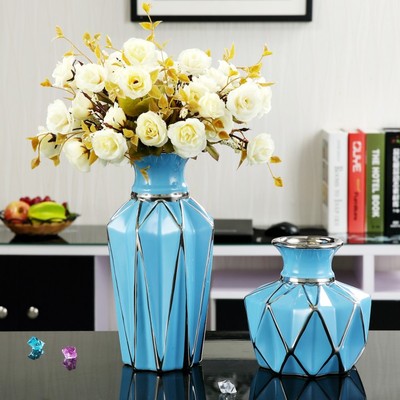 欧式创意陶瓷花瓶 简约客厅电视柜摆件奢华装饰品 仿真花瓶花艺