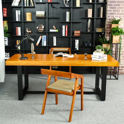 loft美式简约复古实木餐桌电脑桌铁艺书桌会议桌办公桌工业风桌子