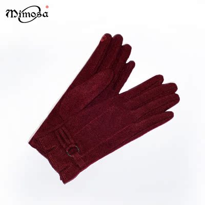 Mimosa 秋冬季女士款羊毛铁钉手套触屏女生手套保暖薄款