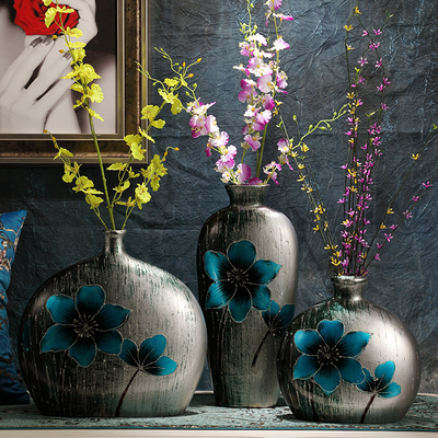大号欧式陶瓷花瓶三件套摆件客厅花器花插复古简约创意家居装饰品