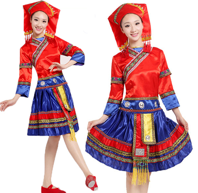 新款广西壮族服装土家族苗族彝族演出服少数民族舞蹈服饰成人女装